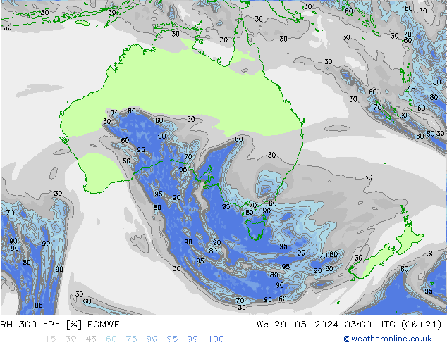 RH 300 hPa ECMWF We 29.05.2024 03 UTC