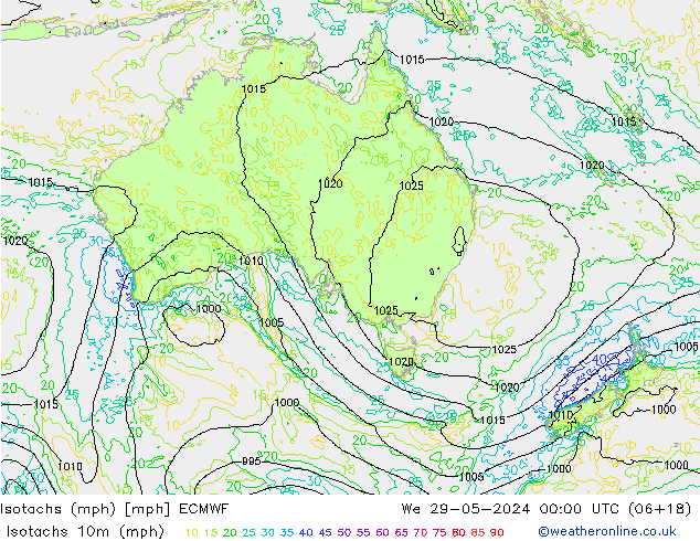 Isotachs (mph) ECMWF  29.05.2024 00 UTC