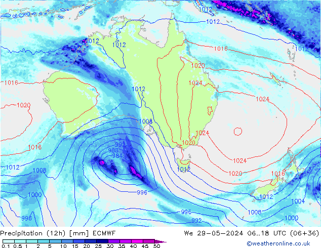 Precipitação (12h) ECMWF Qua 29.05.2024 18 UTC