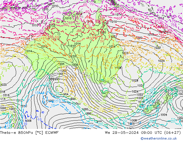 Theta-e 850гПа ECMWF ср 29.05.2024 09 UTC