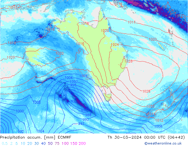 Precipitation accum. ECMWF Čt 30.05.2024 00 UTC