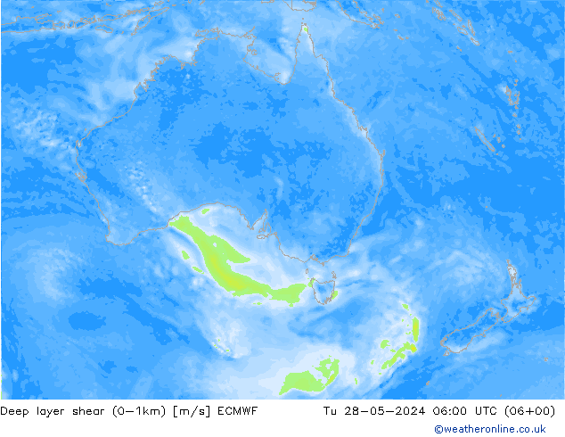 Deep layer shear (0-1km) ECMWF Ter 28.05.2024 06 UTC