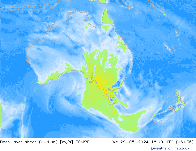 Deep layer shear (0-1km) ECMWF  29.05.2024 18 UTC