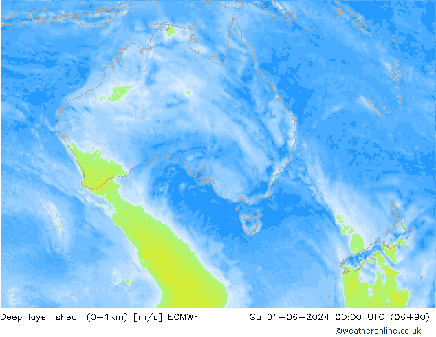 Deep layer shear (0-1km) ECMWF Sa 01.06.2024 00 UTC