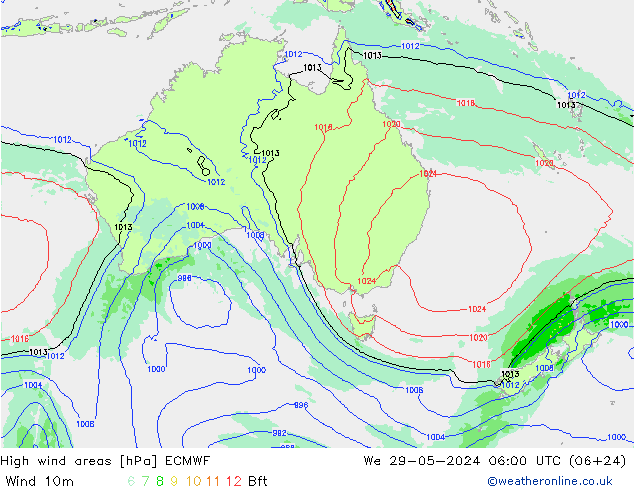 High wind areas ECMWF Qua 29.05.2024 06 UTC