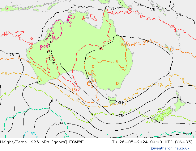 Height/Temp. 925 hPa ECMWF Di 28.05.2024 09 UTC