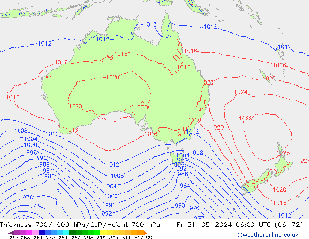 Thck 700-1000 hPa ECMWF ven 31.05.2024 06 UTC