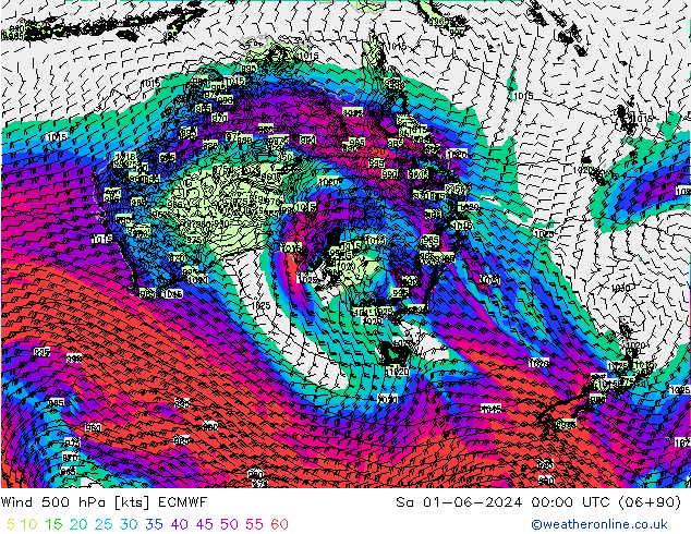 Wind 500 hPa ECMWF Sa 01.06.2024 00 UTC