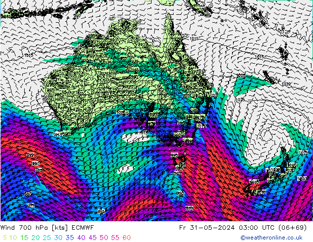 Vento 700 hPa ECMWF Sex 31.05.2024 03 UTC