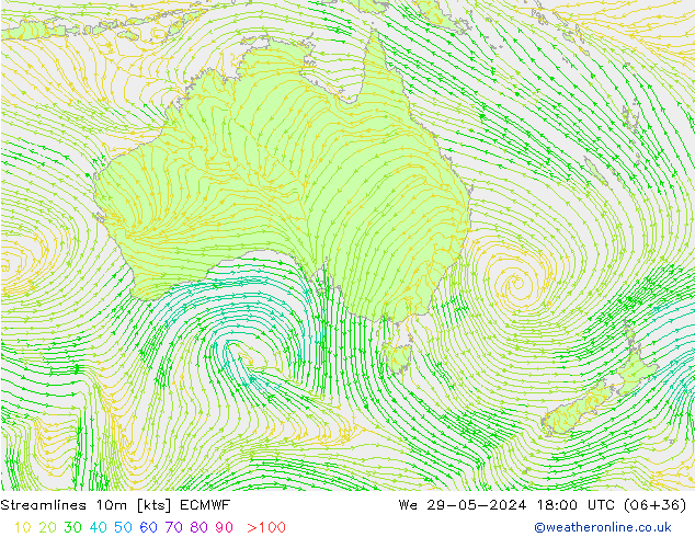 Linha de corrente 10m ECMWF Qua 29.05.2024 18 UTC