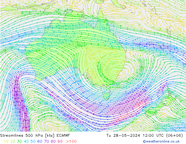 Linea di flusso 500 hPa ECMWF mar 28.05.2024 12 UTC