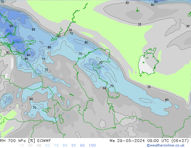 RH 700 hPa ECMWF St 29.05.2024 09 UTC