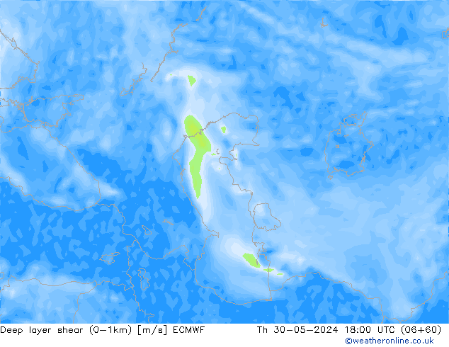 Deep layer shear (0-1km) ECMWF  30.05.2024 18 UTC