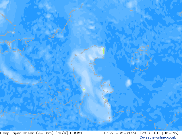 Deep layer shear (0-1km) ECMWF Sex 31.05.2024 12 UTC