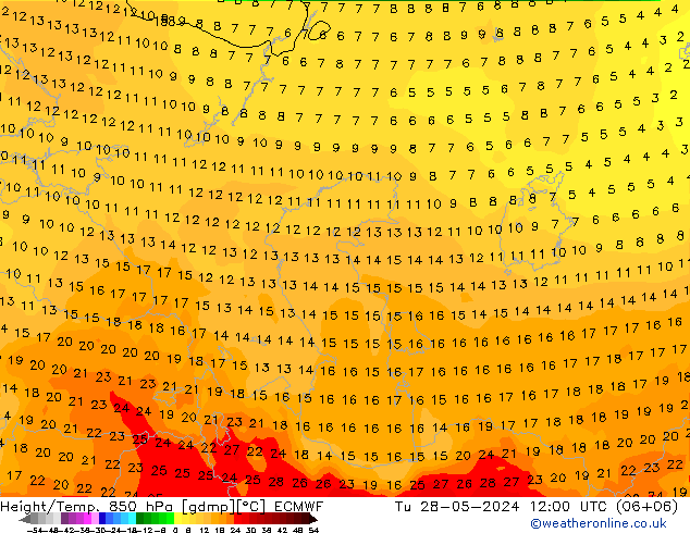 Z500/Yağmur (+YB)/Z850 ECMWF Sa 28.05.2024 12 UTC