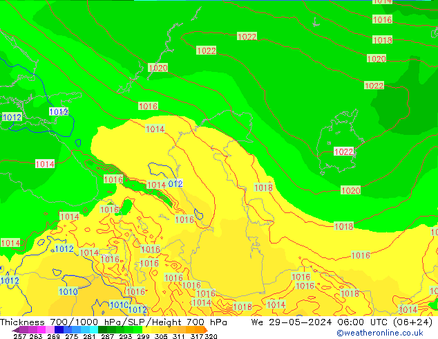 Thck 700-1000 hPa ECMWF We 29.05.2024 06 UTC