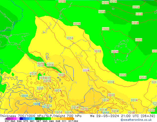 Thck 700-1000 гПа ECMWF ср 29.05.2024 21 UTC