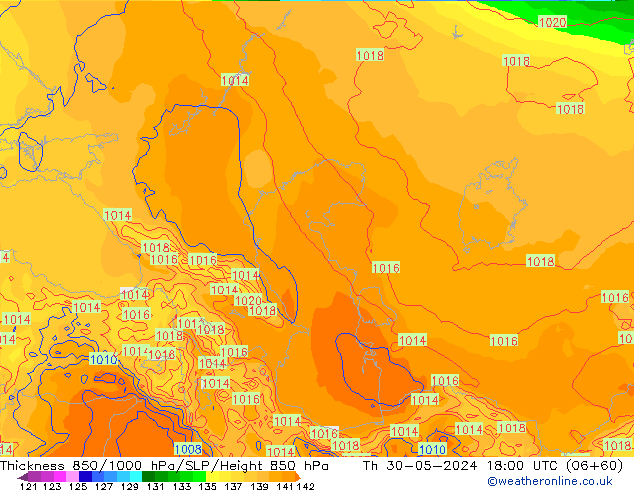 Thck 850-1000 hPa ECMWF Th 30.05.2024 18 UTC