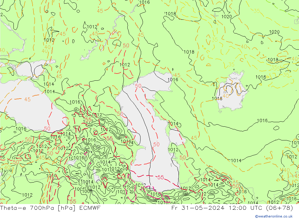 Theta-e 700hPa ECMWF Sex 31.05.2024 12 UTC