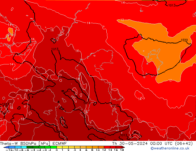 Theta-W 850hPa ECMWF Th 30.05.2024 00 UTC