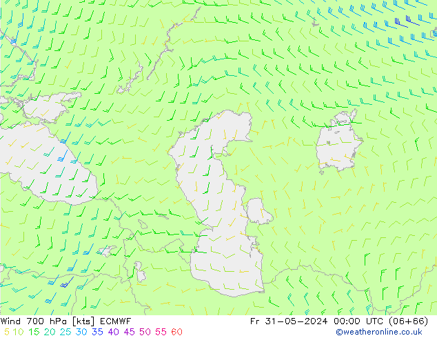 Vento 700 hPa ECMWF ven 31.05.2024 00 UTC