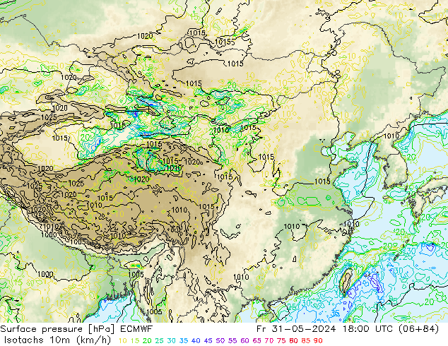 10米等风速线 (kph) ECMWF 星期五 31.05.2024 18 UTC