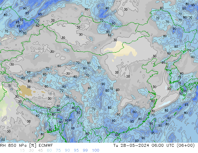 RH 850 hPa ECMWF wto. 28.05.2024 06 UTC