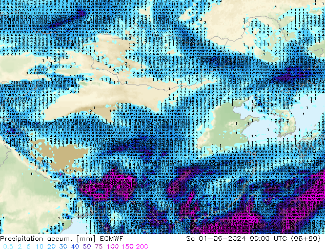 Precipitation accum. ECMWF 星期六 01.06.2024 00 UTC