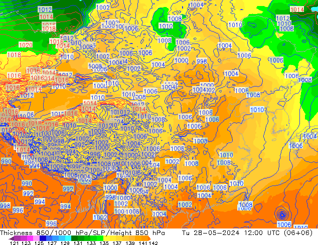 Thck 850-1000 гПа ECMWF вт 28.05.2024 12 UTC