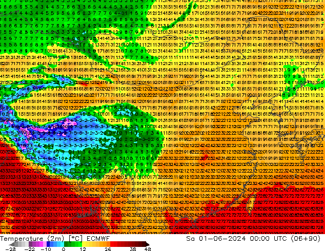 温度图 ECMWF 星期六 01.06.2024 00 UTC