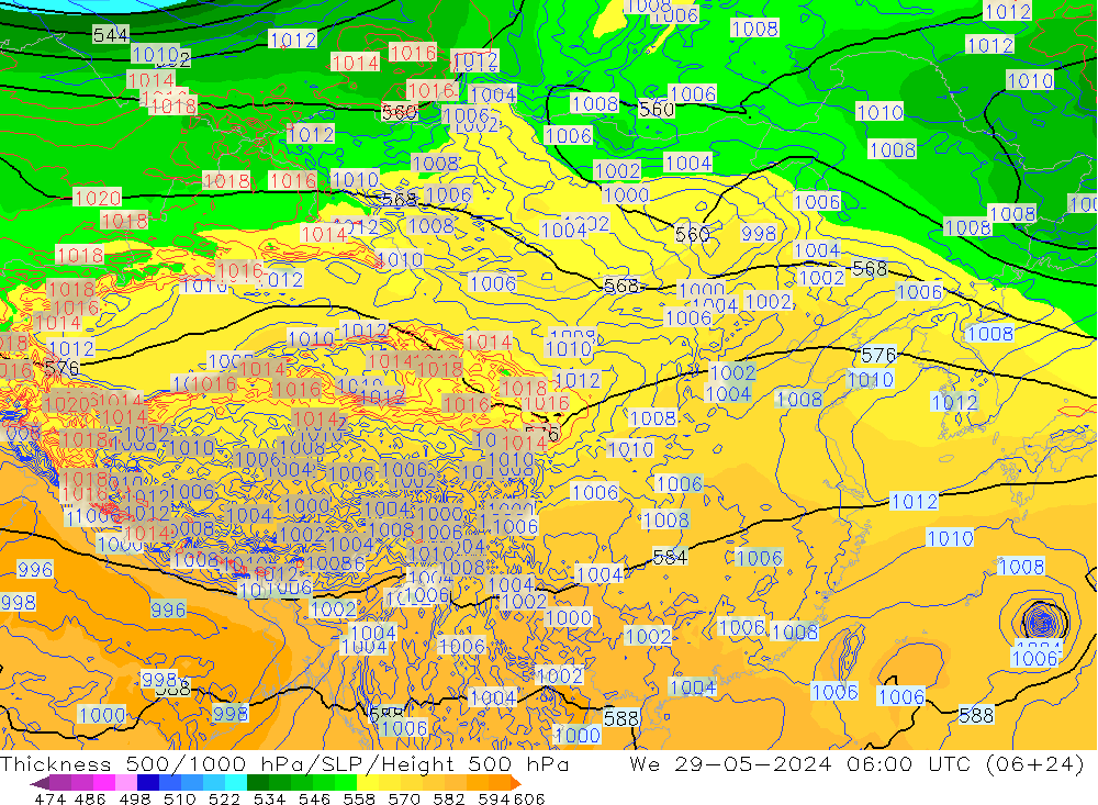 Thck 500-1000hPa ECMWF 星期三 29.05.2024 06 UTC