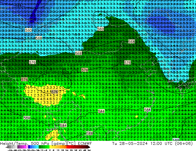 Z500/Rain (+SLP)/Z850 ECMWF 星期二 28.05.2024 12 UTC