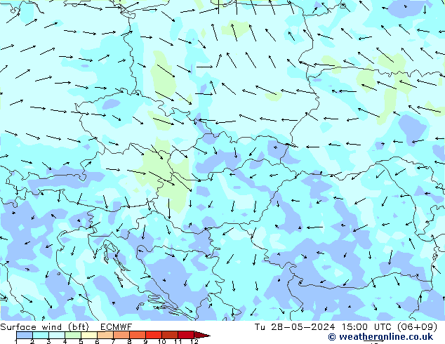  10 m (bft) ECMWF  28.05.2024 15 UTC