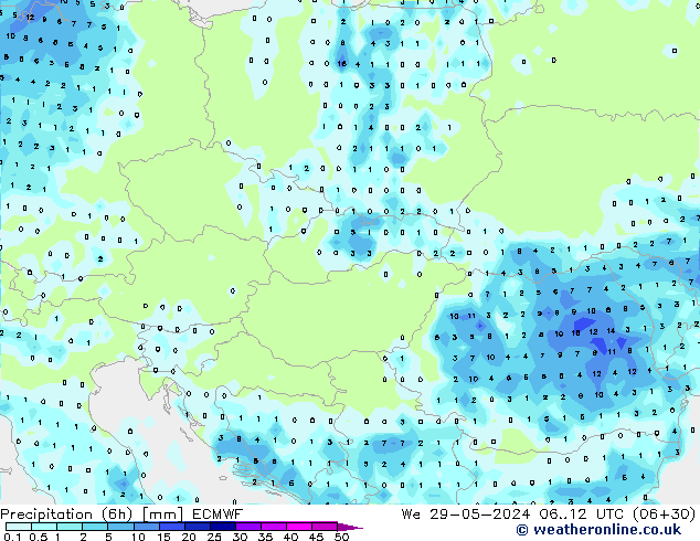 Precipitación (6h) ECMWF mié 29.05.2024 12 UTC