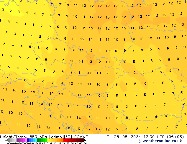 Z500/Rain (+SLP)/Z850 ECMWF Tu 28.05.2024 12 UTC