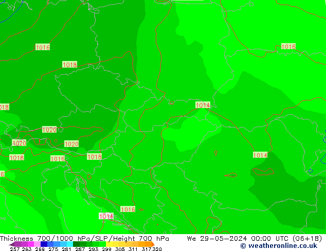 Thck 700-1000 hPa ECMWF We 29.05.2024 00 UTC