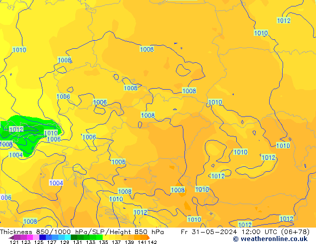 Thck 850-1000 hPa ECMWF Fr 31.05.2024 12 UTC