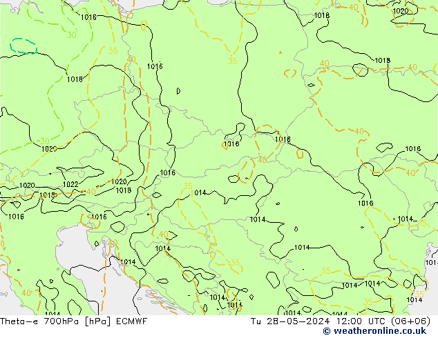 Theta-e 700hPa ECMWF mar 28.05.2024 12 UTC