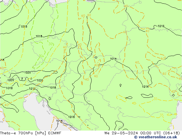 Theta-e 700hPa ECMWF  29.05.2024 00 UTC