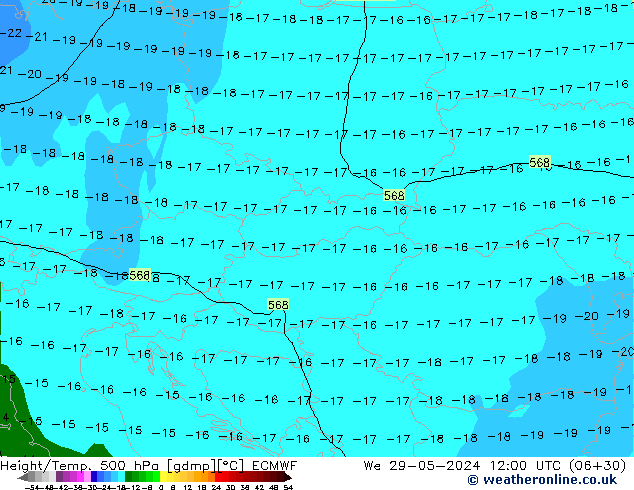 Height/Temp. 500 гПа ECMWF ср 29.05.2024 12 UTC