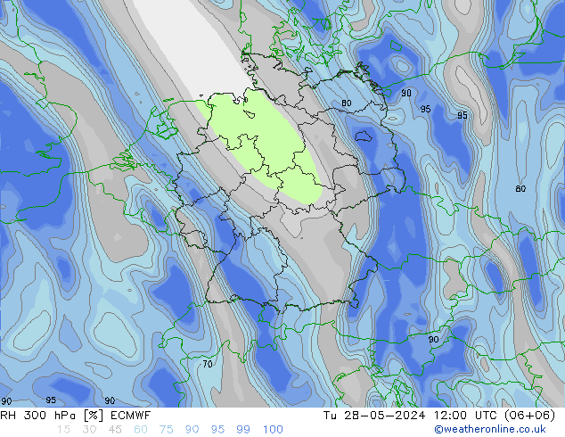 RH 300 hPa ECMWF Tu 28.05.2024 12 UTC