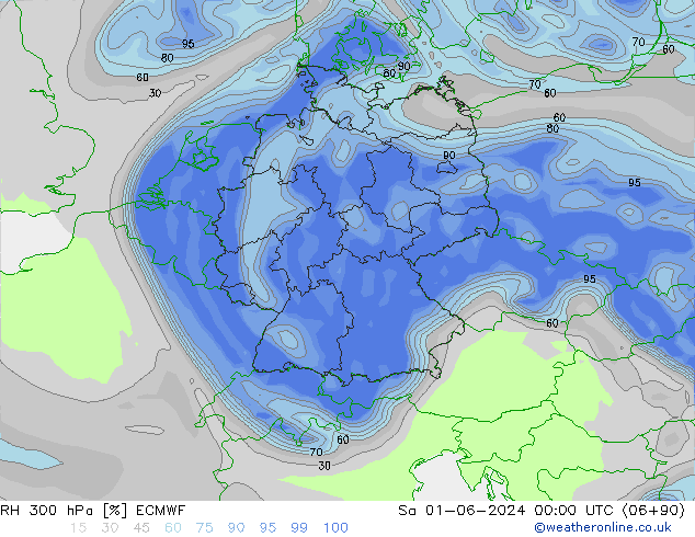 RH 300 hPa ECMWF Sa 01.06.2024 00 UTC