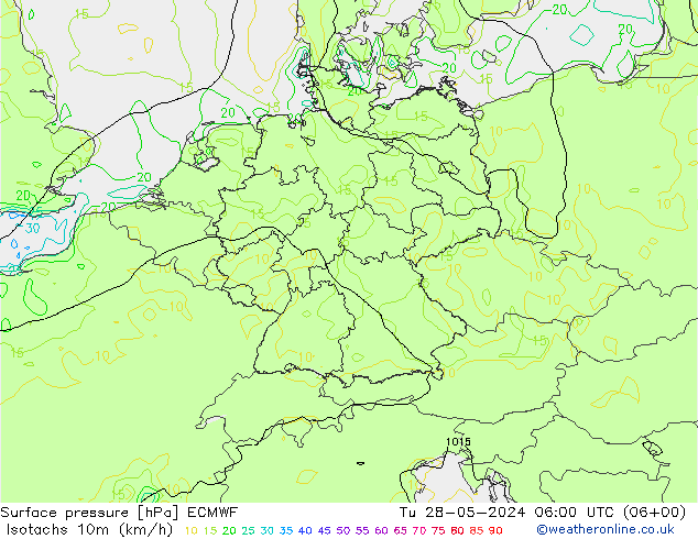 Isotachs (kph) ECMWF вт 28.05.2024 06 UTC