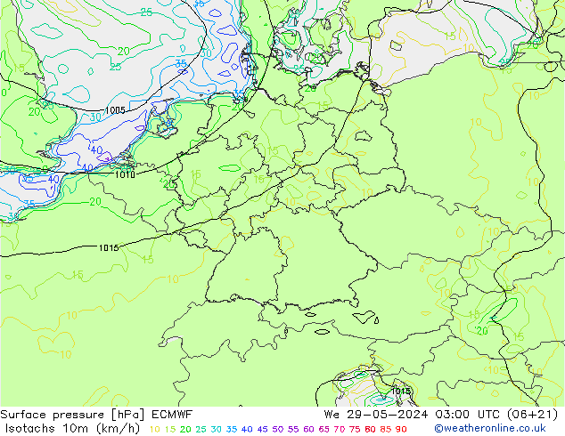 Isotachs (kph) ECMWF St 29.05.2024 03 UTC