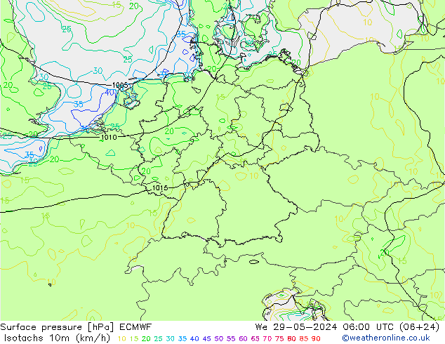 Isotachs (kph) ECMWF  29.05.2024 06 UTC