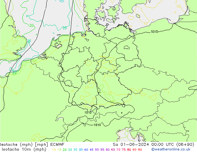 Isotachs (mph) ECMWF 星期六 01.06.2024 00 UTC