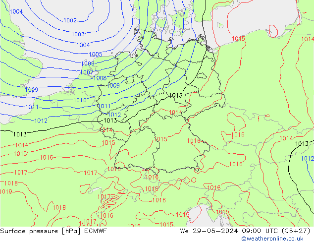 Presión superficial ECMWF mié 29.05.2024 09 UTC