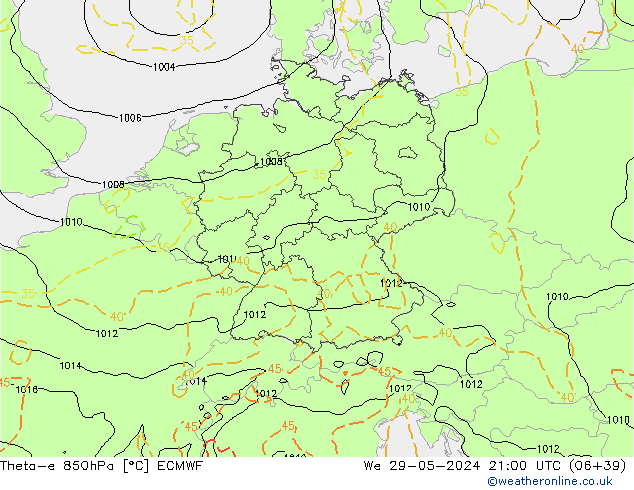 Theta-e 850hPa ECMWF  29.05.2024 21 UTC