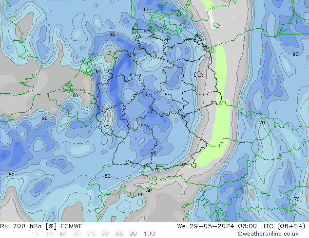 700 hPa Nispi Nem ECMWF Çar 29.05.2024 06 UTC