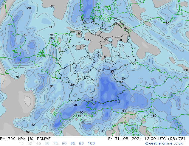 RH 700 hPa ECMWF Fr 31.05.2024 12 UTC